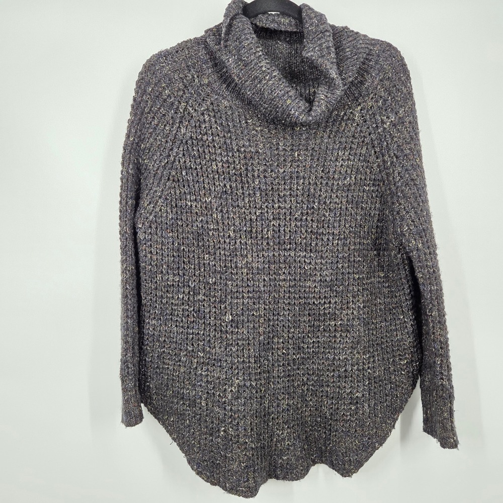 Free People Dylan Grey Tweedy Cowl Neck Chunky Sweater Size XS Oversize Cozy